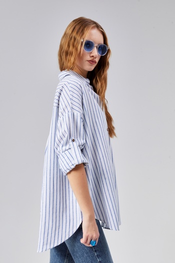 TF The Fancy For You Kadın Çizgili Uzun Kol Oversize Gömlek