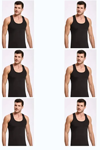 QULAT Men's Cotton Plain Classic Undershirt Black / 6 Pieces
