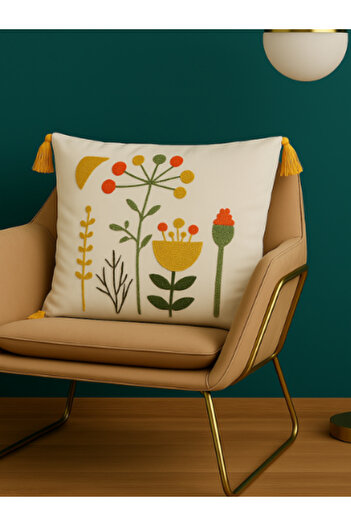 BUGİ HOME COLLECTİON Comfort Punch Patterned Throw Pillow Case Square Decorative Bohemian Embroidered Sofa Pillow Case Panç