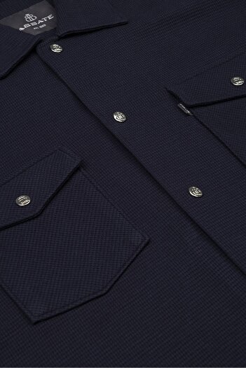 Abbate Urbano Armuri Overshirt Cotton Oversize Fit Navy Blue Classic Collar Men's Plain Shirt