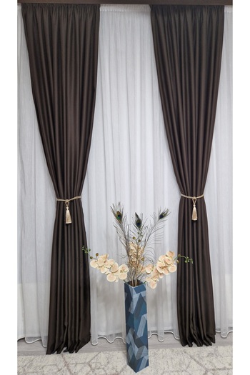 Perdelenoi by Igni Comex Plain Brown Blackout Drapery, Set Of 2 Pieces