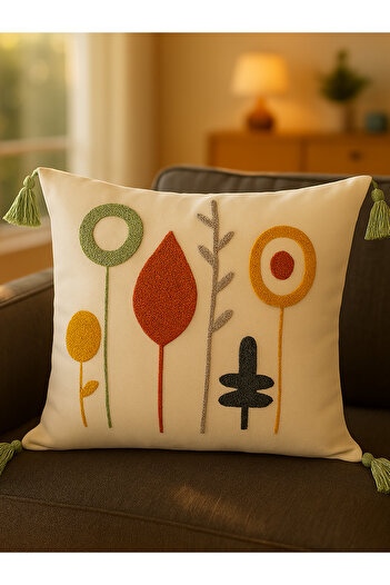 BUGİ HOME COLLECTİON Comfort Punch Patterned Throw Pillow Case Square Decorative Bohemian Embroidered Sofa Pillow Case Panç