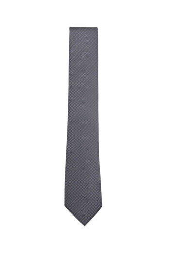 1001 Kravat 7.5 cm Wide Geometric Patterned Gray Tie