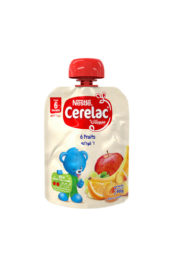 Cerelac Cerelac 6 Fruits Puree Pouch Baby Food, from 6 Months, 90g