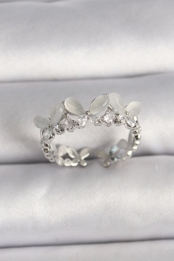 Skygo Brass Silver Color Zircon Stone White Enamel Butterfly Model Adjustable Ring