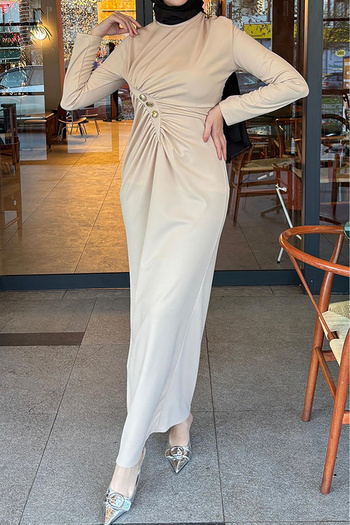 Neşeli Butik Women Lycra Button Detailed Islamic Dress Nms046