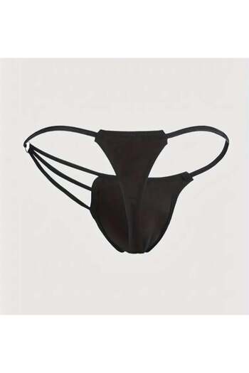 ÇAĞLAR BUTİK Men's Black Metallic Thong Underwear