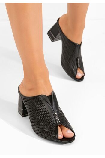 B T Shoes Papuci cu toc gros Chantela negri