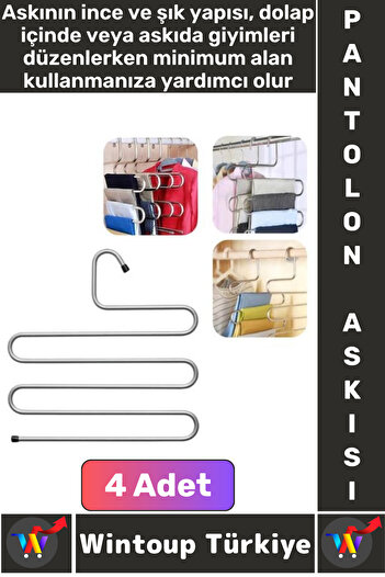 Wintoup Durable Easy to Clean Non-Slip Closet Interior Organization Clothes Towel Tie Pants Chrome Hanger 4Pcs