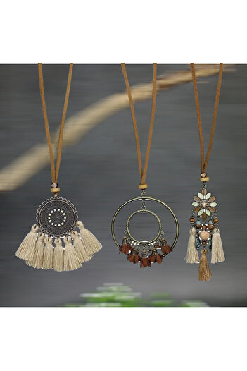 ORGANICYOU Yiwu Boho-Chic 3 Piece Set: Vintage-Inspired Tassel & Flower Necklace and Rhinestone Accessories