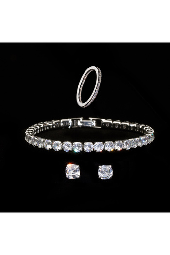 ElectraStore Tennis Set, Bracelet With Extension, Earrings And Ring