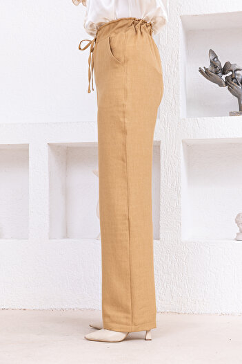 FİDEY BELİ LASTİKLİ CEPLİ KETEN PANTOLON