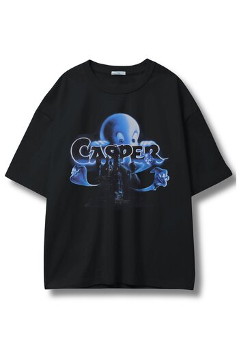 Fuddy Moda Unisex Casperr Written T-Shirt, Oversize Cute Ghost Casperr Printed Crew Neck T-Shirt