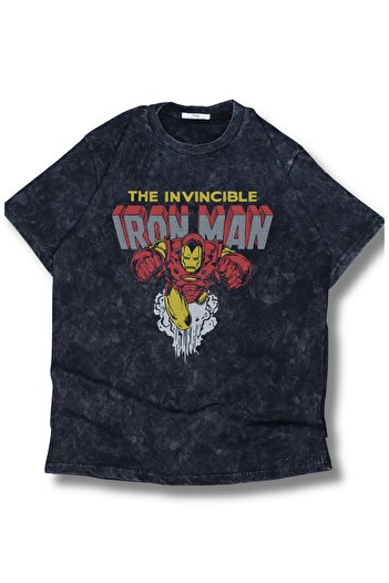 Fuddy Moda Unisex the Invincible Iron Maiden Printed Washable T-Shirt, Oversize Mar Vel Themed Retro T-Shirt