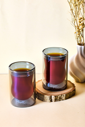 Perotti Smoked 2-Piece Heat Resistant Double Walled Glass Tea Cup 140 ml
