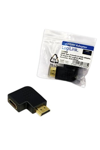 LogiLink | Adapter HDMI pod kątem prostym | 19-pinowy HDMI typu A | męski | 19-pinowy HDMI typu A