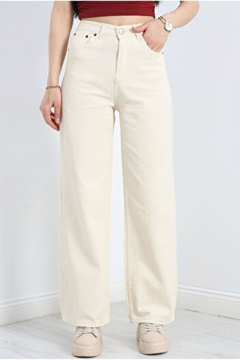 Shield Life Cream Palazzo Women's Trousers High Waist Wide Leg 100%
