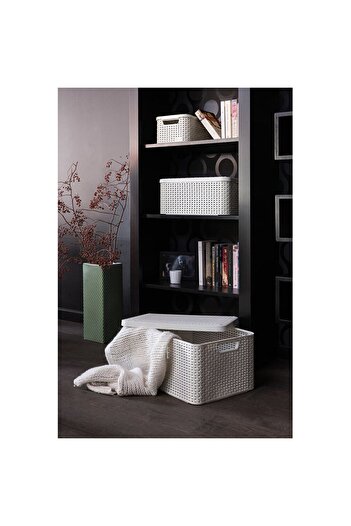 CURVER Laundry basket, 2 handles, lid, plastic, cream, 45x33x25 cm,