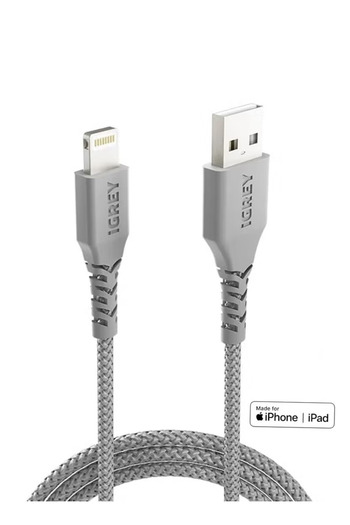 i grey iGrey 1m USB-A to Lightning Cable, Apple Certified, Made in Saudi Arabia, Fast Charging, Compatible with iPhone 11–14.