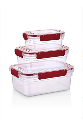 VİALEX Tight Set of 3 Sealed Rectangular Storage Containers (375-900-1700 ml) - Claret Red