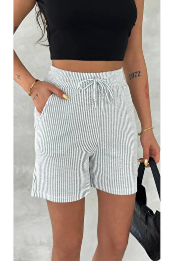 THIFF GYMWEAR Waterway Women's Striped Shorts with Side Pockets and Lace-Up Waist
