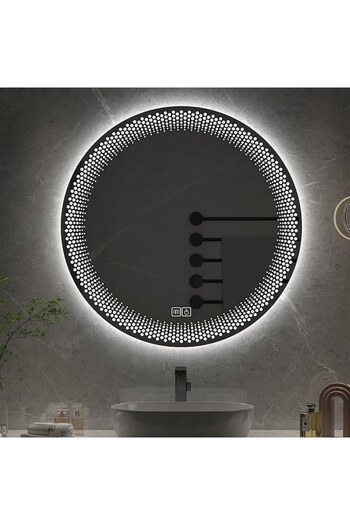 K Korman Oglindă de baie rotundă cu LED, 60 cm, sistem tactil anti-aburire, reglabilă intensitatea luminii