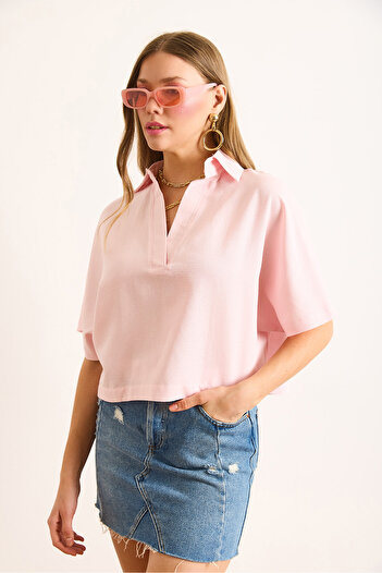 Olalook Women's Pink Polo Collar Casual Linen Blouse Blz-19003061