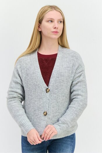 Lager 157 Women V-Neck Long Sleeves Knitted Cardigans, Grey