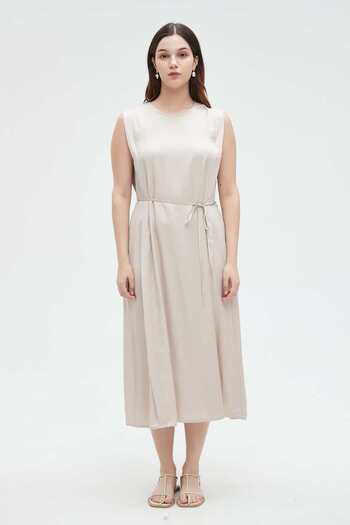 Nichii Women's Solid Midi Dress with Waist Tie