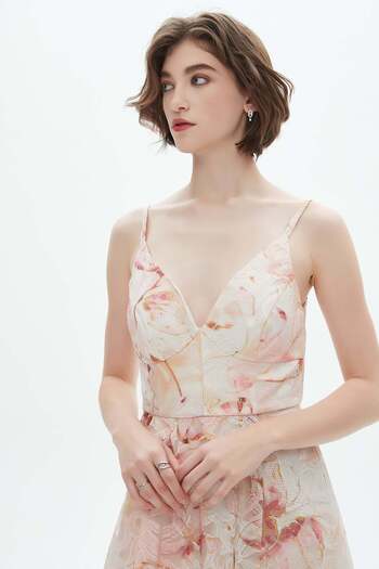 Nichii Women's Midi Dress with Floral Straps and V-Neck