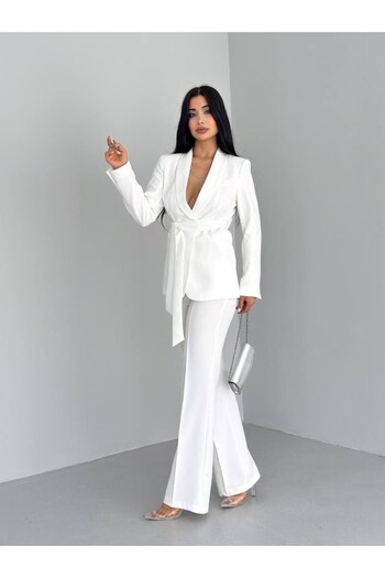 AKD Atelier Women's double belted blazer jacket pants set