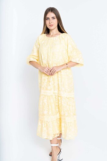 Nichii Women's Floral Tiered Midi Dress with 3/4 Sleeves