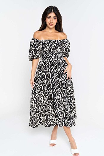 Nichii Women's Off-Shoulder Midi Dress with Short Sleeves