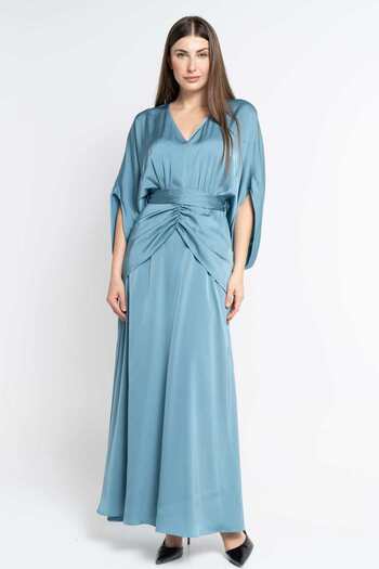 Nichii Solid Ruffled Maxi Dress with Butterfly Sleeves