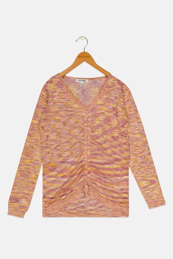 Steve Madden Kids Girl V-Neck Long Sleeves Textured Top, Multicolor