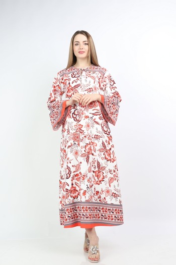 Nichii Long Floral Print Dress with Wide Long Sleeves