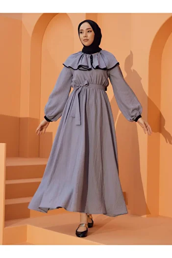 SAHRA BUTİK Peerlined Tettured Dress - Gray - Sahra Butik