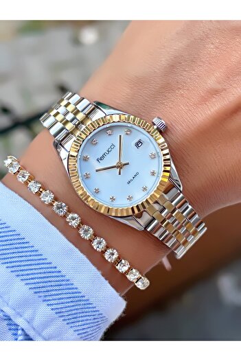 Ferrucci Steel Cord Women's Watch with Calendar 3 Atm Waterproof 2 Years Mechanism Warranty