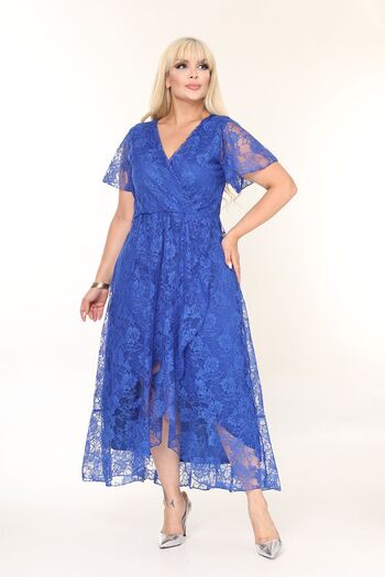modayız Royal Blue Short Sleeves Lace Evening Dress 44B-2686