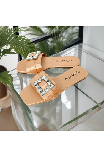 OEM Women's slippers with decorative crystal applications, made of textile material, for summer, F25