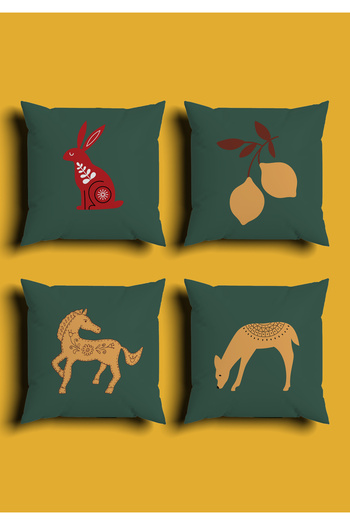 GREENDECOR Bohemian Geometric Line Shapes Special Design 4 Pcs. Double Side Printed Throw Pillow Cover and 1 Pcs. Runner