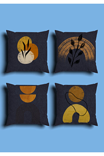 GREENDECOR Bohemian Geometric Line Shapes Special Design 4 Pcs. Double Side Printed Throw Pillow Cover and 1 Pcs. Runner