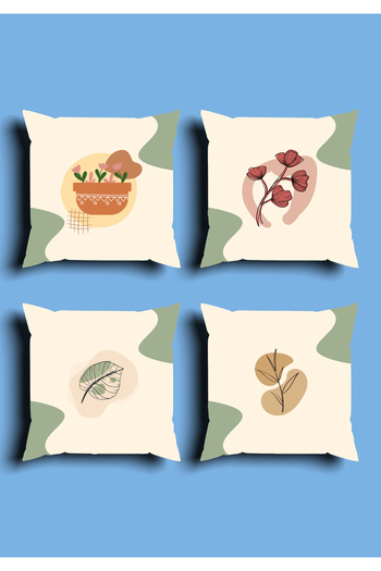 GREENDECOR Bohemian Geometric Line Shapes Special Design 4 Pcs. Double Side Printed Throw Pillow Cover and 1 Pcs. Runner
