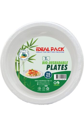 Ideal Pack Biodegradable Plate 7-inch – 25 Pieces | Eco-Friendly, Compostable, & Durable