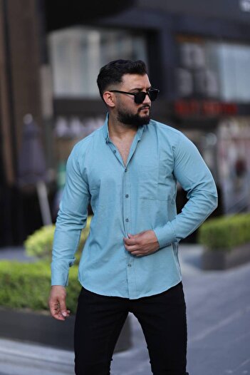Klothy Men's Long Sleeve Single Pocket Shirt 2633