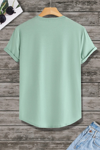 Tarz Cool Men's Water Green Crew Neck Oval Hem Loose 100% Cotton Basic T-Shirt