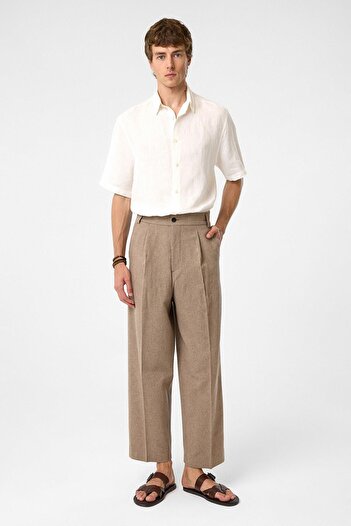Antioch Brown High Waist Pleated Relax Fit Men's Trousers