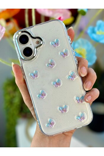 Go Aksesuar iPhone 16 Compatible 3D Mini Butterfly Design Silicone Case with Toys