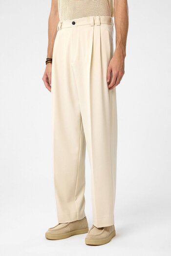 Antioch Ecru High Waist Relax Fit Pleated Men's Trousers