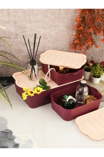 VİALEX Sultan 3-Piece Modular Storage Container (2X2Lt 1X5Lt) Claret Red